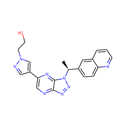 C[C@@H](c1ccc2ncccc2c1)n1nnc2ncc(-c3cnn(CCO)c3)nc21 ZINC000096284623