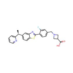 C[C@@H](c1ccc2sc(-c3ccc(CN4CC(C(=O)O)C4)cc3F)nc2c1)c1ccccn1 ZINC000073157127