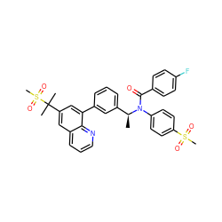 C[C@@H](c1cccc(-c2cc(C(C)(C)S(C)(=O)=O)cc3cccnc23)c1)N(C(=O)c1ccc(F)cc1)c1ccc(S(C)(=O)=O)cc1 ZINC000003979798