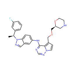 C[C@@H](c1cccc(F)c1)n1ncc2cc(Nc3ncnn4ccc(COC[C@@H]5CNCCO5)c34)ccc21 ZINC000028901178