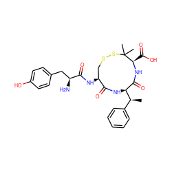 C[C@@H](c1ccccc1)[C@H]1NC(=O)[C@@H](NC(=O)[C@@H](N)Cc2ccc(O)cc2)CSSC(C)(C)[C@@H](C(=O)O)NC1=O ZINC000299818181