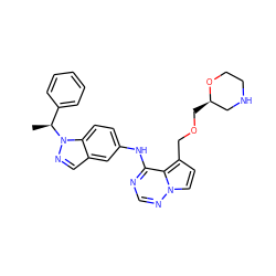 C[C@@H](c1ccccc1)n1ncc2cc(Nc3ncnn4ccc(COC[C@@H]5CNCCO5)c34)ccc21 ZINC000028901167