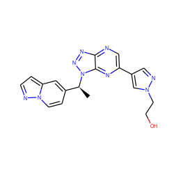 C[C@@H](c1ccn2nccc2c1)n1nnc2ncc(-c3cnn(CCO)c3)nc21 ZINC000144272085