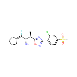 C[C@@H](c1nc(-c2ccc(S(C)(=O)=O)cc2Cl)no1)[C@H](N)C(F)=C1CCCC1 ZINC000084406524