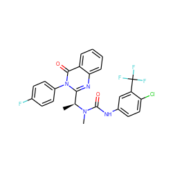 C[C@@H](c1nc2ccccc2c(=O)n1-c1ccc(F)cc1)N(C)C(=O)Nc1ccc(Cl)c(C(F)(F)F)c1 ZINC000034638366