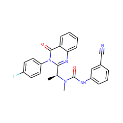 C[C@@H](c1nc2ccccc2c(=O)n1-c1ccc(F)cc1)N(C)C(=O)Nc1cccc(C#N)c1 ZINC000136532751