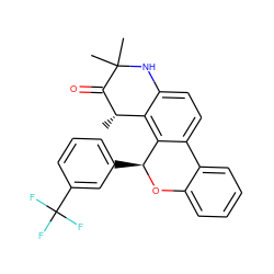 C[C@@H]1C(=O)C(C)(C)Nc2ccc3c(c21)[C@H](c1cccc(C(F)(F)F)c1)Oc1ccccc1-3 ZINC000013796876