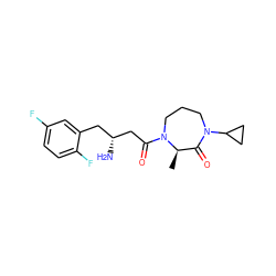 C[C@@H]1C(=O)N(C2CC2)CCCN1C(=O)C[C@H](N)Cc1cc(F)ccc1F ZINC000014958867