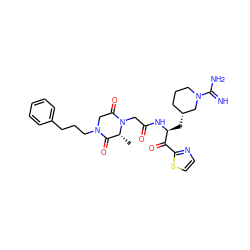 C[C@@H]1C(=O)N(CCCc2ccccc2)CC(=O)N1CC(=O)N[C@@H](C[C@@H]1CCCN(C(=N)N)C1)C(=O)c1nccs1 ZINC000026498402