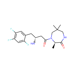 C[C@@H]1C(=O)NCC(C)(C)CN1C(=O)C[C@H](N)Cc1cc(F)c(F)cc1F ZINC000014958917