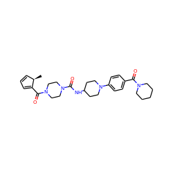 C[C@@H]1C=CC=C1C(=O)N1CCN(C(=O)NC2CCN(c3ccc(C(=O)N4CCCCC4)cc3)CC2)CC1 ZINC000169703271