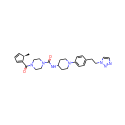 C[C@@H]1C=CC=C1C(=O)N1CCN(C(=O)NC2CCN(c3ccc(CCn4ccnn4)cc3)CC2)CC1 ZINC000169703275