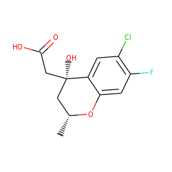 C[C@@H]1C[C@@](O)(CC(=O)O)c2cc(Cl)c(F)cc2O1 ZINC000013456208