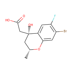 C[C@@H]1C[C@@](O)(CC(=O)O)c2cc(F)c(Br)cc2O1 ZINC000013456220