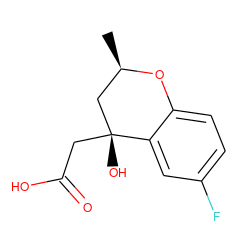 C[C@@H]1C[C@@](O)(CC(=O)O)c2cc(F)ccc2O1 ZINC000013456099