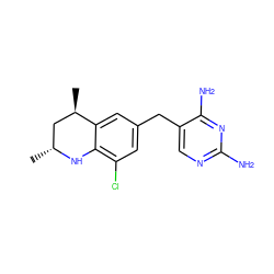 C[C@@H]1C[C@@H](C)c2cc(Cc3cnc(N)nc3N)cc(Cl)c2N1 ZINC000029561253