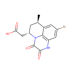 C[C@@H]1C[C@@H](CC(=O)O)n2c(=O)c(=O)[nH]c3cc(Br)cc1c32 ZINC000029321392