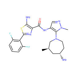 C[C@@H]1C[C@@H](N)CCN(c2c(NC(=O)c3nc(-c4c(F)cccc4F)sc3N)cnn2C)C1 ZINC000169699503