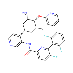 C[C@@H]1C[C@H](c2ccncc2NC(=O)c2ccc(F)c(-c3c(F)cccc3F)n2)C[C@H](N)[C@@H]1Oc1ccccn1 ZINC000261164502