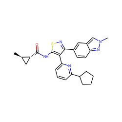 C[C@@H]1C[C@H]1C(=O)Nc1snc(-c2ccc3nn(C)cc3c2)c1-c1cccc(C2CCCC2)n1 ZINC000095592688