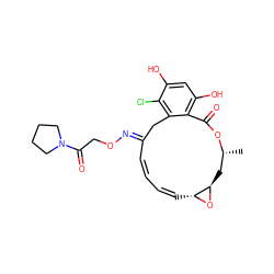 C[C@@H]1C[C@H]2O[C@@H]2/C=C\C=C\C(=N/OCC(=O)N2CCCC2)Cc2c(Cl)c(O)cc(O)c2C(=O)O1 ZINC000013521636