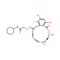 C[C@@H]1C[C@H]2O[C@@H]2/C=C\C=C\C(=N/OCC(=O)NC2CCCCC2)Cc2c(Cl)c(O)cc(O)c2C(=O)O1 ZINC000013521658