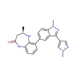 C[C@@H]1CC(=O)Nc2cccc(-c3ccc4c(c3)c(-c3cnn(C)c3)nn4C)c2N1 ZINC000575440970