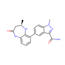 C[C@@H]1CC(=O)Nc2cccc(-c3ccc4c(c3)c(C(N)=O)nn4C)c2N1 ZINC000653900951