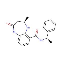 C[C@@H]1CC(=O)Nc2cccc(C(=O)N[C@H](C)c3ccccc3)c2N1 ZINC000653872498