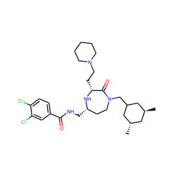 C[C@@H]1CC(CN2CC[C@H](CNC(=O)c3ccc(Cl)c(Cl)c3)N[C@H](CCN3CCCCC3)C2=O)C[C@@H](C)C1 ZINC000206883349