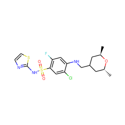 C[C@@H]1CC(CNc2cc(F)c(S(=O)(=O)Nc3nccs3)cc2Cl)C[C@@H](C)O1 ZINC001772655424