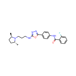 C[C@@H]1CC[C@@H](C)N1CCCNc1nnc(-c2ccc(NC(=O)c3ccccc3F)cc2)o1 ZINC000084632807