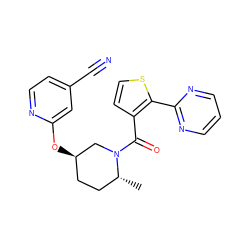 C[C@@H]1CC[C@@H](Oc2cc(C#N)ccn2)CN1C(=O)c1ccsc1-c1ncccn1 ZINC000096167307