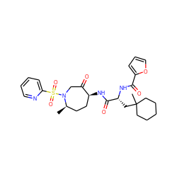 C[C@@H]1CC[C@H](NC(=O)[C@@H](CC2(C)CCCCC2)NC(=O)c2ccco2)C(=O)CN1S(=O)(=O)c1ccccn1 ZINC000072176530