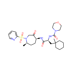 C[C@@H]1CC[C@H](NC(=O)[C@H](CC2(C)CCCCC2)NC(=O)N2CCOCC2)C(=O)CN1S(=O)(=O)c1ccccn1 ZINC000072176771