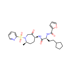 C[C@@H]1CC[C@H](NC(=O)[C@H](CCC2CCCC2)NC(=O)c2ccco2)C(=O)CN1S(=O)(=O)c1ccccn1 ZINC000072176680