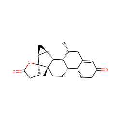 C[C@@H]1CC2=CC(=O)CC[C@@H]2[C@@H]2CC[C@@]3(C)[C@H]([C@@H]4C[C@@H]4[C@@]34CCC(=O)O4)[C@H]12 ZINC000261077232