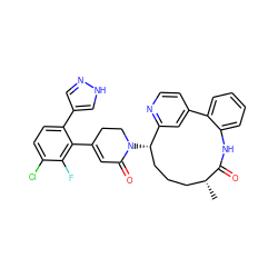 C[C@@H]1CCC[C@H](N2CCC(c3c(-c4cn[nH]c4)ccc(Cl)c3F)=CC2=O)c2cc(ccn2)-c2ccccc2NC1=O ZINC000220114220