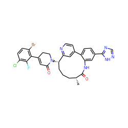 C[C@@H]1CCC[C@H](N2CCC(c3c(Br)ccc(Cl)c3F)=CC2=O)c2cc(ccn2)-c2ccc(-c3ncn[nH]3)cc2NC1=O ZINC000220120468