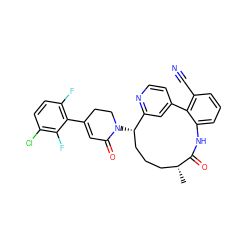 C[C@@H]1CCC[C@H](N2CCC(c3c(F)ccc(Cl)c3F)=CC2=O)c2cc(ccn2)-c2c(C#N)cccc2NC1=O ZINC000220108526