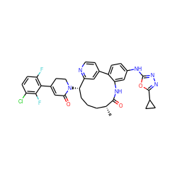 C[C@@H]1CCC[C@H](N2CCC(c3c(F)ccc(Cl)c3F)=CC2=O)c2cc(ccn2)-c2ccc(Nc3nnc(C4CC4)o3)cc2NC1=O ZINC000220110305