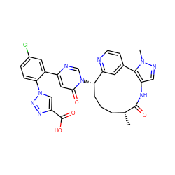 C[C@@H]1CCC[C@H](n2cnc(-c3cc(Cl)ccc3-n3cc(C(=O)O)nn3)cc2=O)c2cc(ccn2)-c2c(cnn2C)NC1=O ZINC001772614534