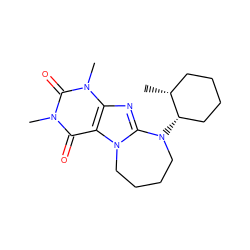 C[C@@H]1CCCC[C@@H]1N1CCCCn2c1nc1c2c(=O)n(C)c(=O)n1C ZINC000095576597