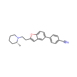 C[C@@H]1CCCCN1CCc1cc2cc(-c3ccc(C#N)cc3)ccc2o1 ZINC000013589387