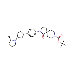 C[C@@H]1CCCN1[C@@H]1CC[C@H](c2ccc(N3CCC4(CCN(C(=O)OC(C)(C)C)CC4)C3=O)cc2)C1 ZINC000146966501