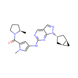 C[C@@H]1CCCN1C(=O)c1cc(Nc2ncc3cnn([C@H]4C[C@@H]5C[C@@H]5C4)c3n2)cn1C ZINC000101500487