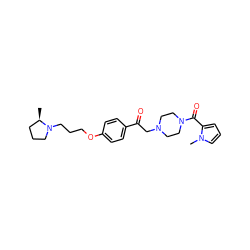 C[C@@H]1CCCN1CCCOc1ccc(C(=O)CN2CCN(C(=O)c3cccn3C)CC2)cc1 ZINC000084710362