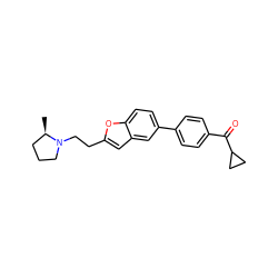 C[C@@H]1CCCN1CCc1cc2cc(-c3ccc(C(=O)C4CC4)cc3)ccc2o1 ZINC000013606787