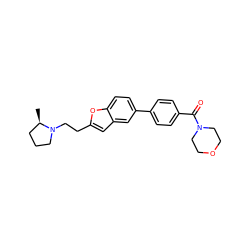 C[C@@H]1CCCN1CCc1cc2cc(-c3ccc(C(=O)N4CCOCC4)cc3)ccc2o1 ZINC000013589404