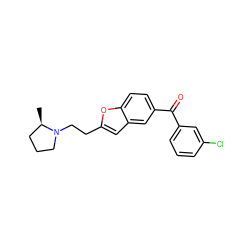 C[C@@H]1CCCN1CCc1cc2cc(C(=O)c3cccc(Cl)c3)ccc2o1 ZINC000013606767